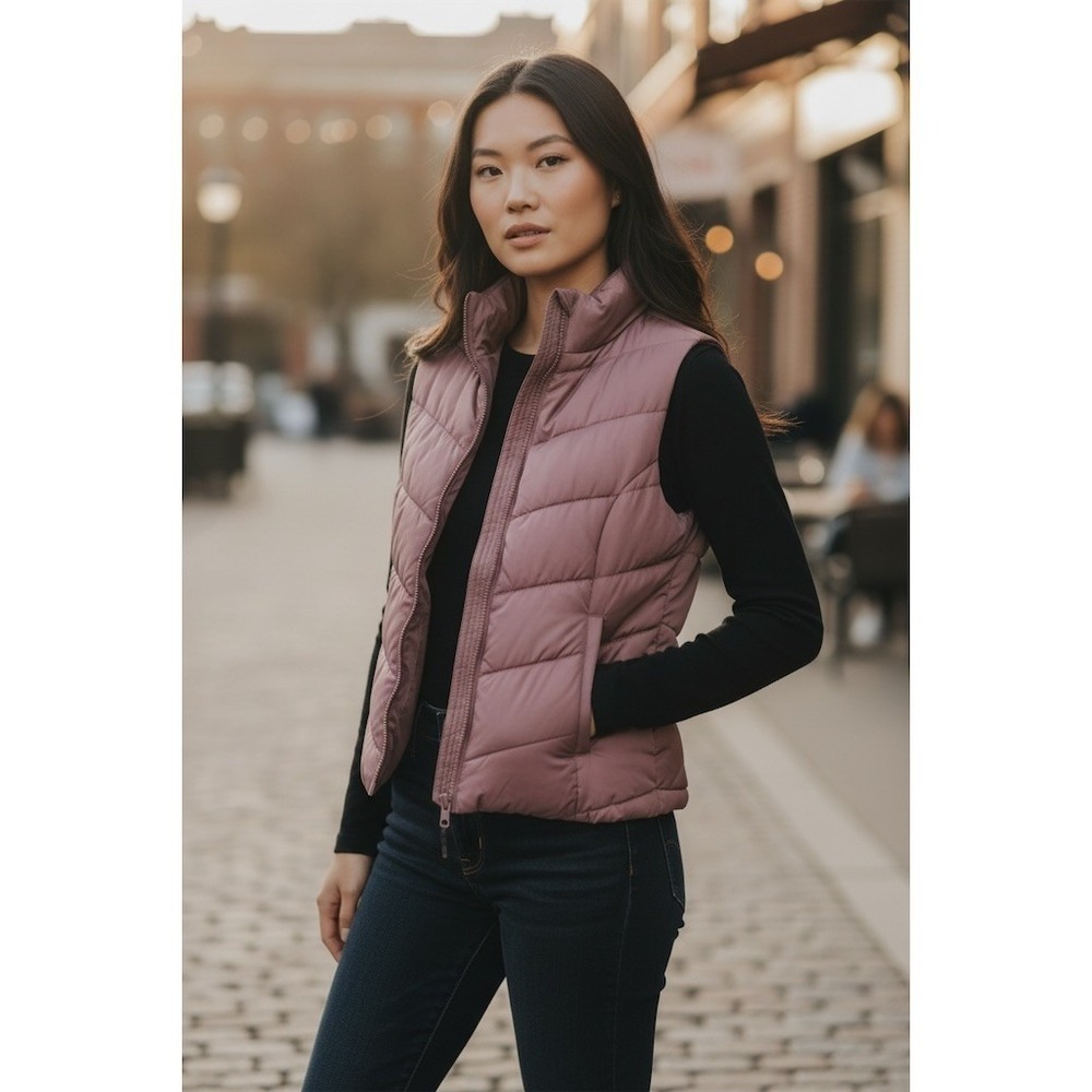 Aeropostale Vest Womens L Mauve Purple Quilted Puffer Full Zip recycled material